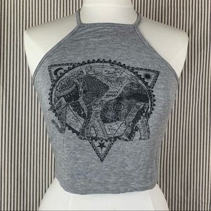 Grey Crop Top with Elephant Print